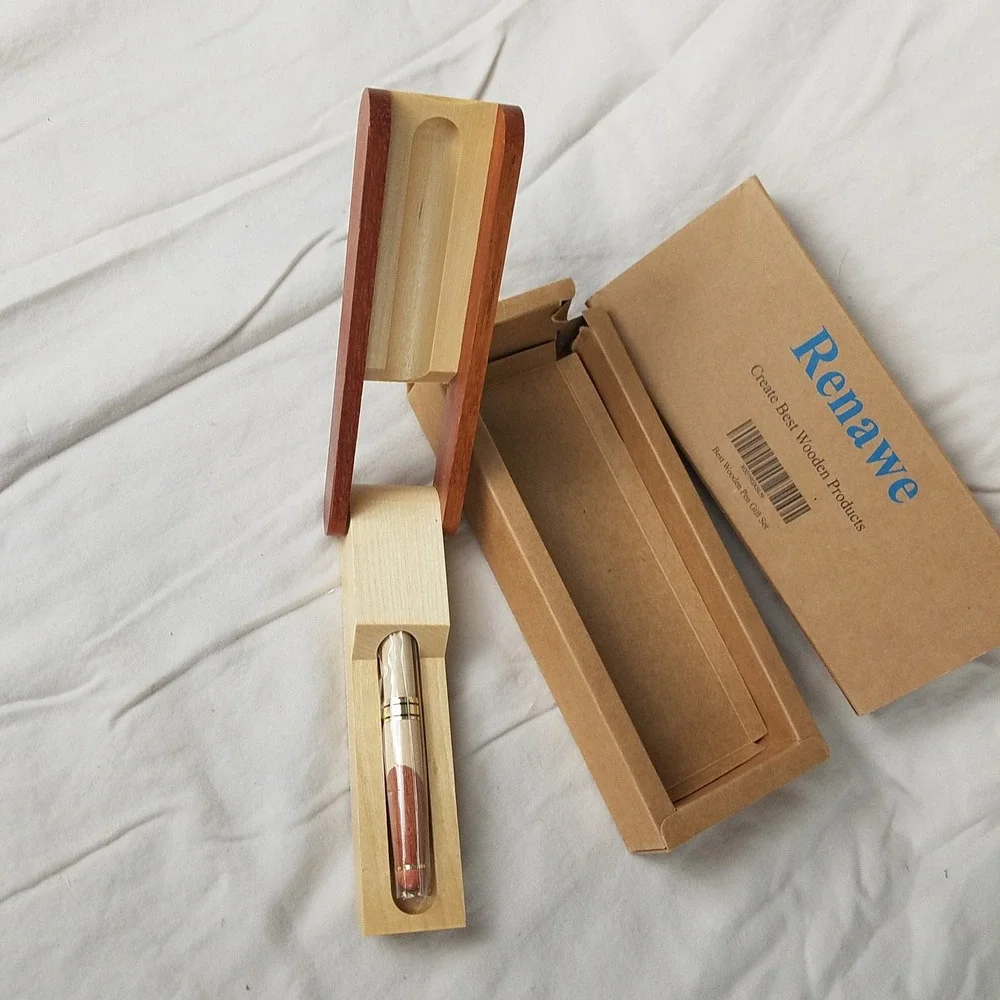 Renawe Wooden Pen Gift Set‎ Brown NEW Handcrafted Two-Tone Case Box Graduation